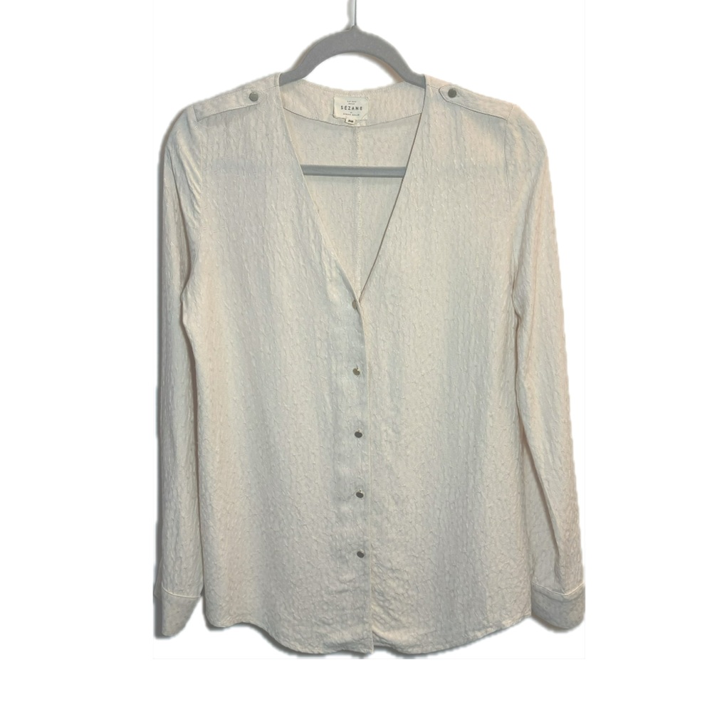 Sezane Textured Button-Down Blouse Cream Size 6 (38) Women